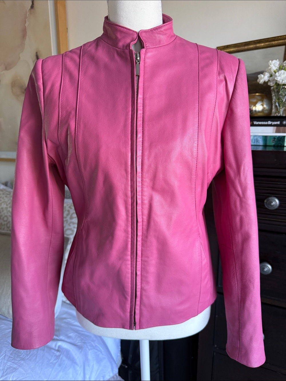 JohnPaulRichard Fuchsia Pink Zip-Front Leather Jacket